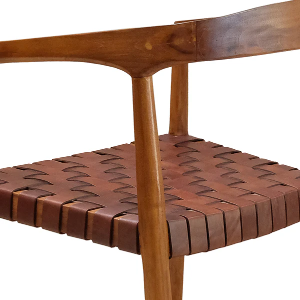Armlehnenstuhl BOURBOURG - Echtleder / Teak massiv - Cognac - Image 10