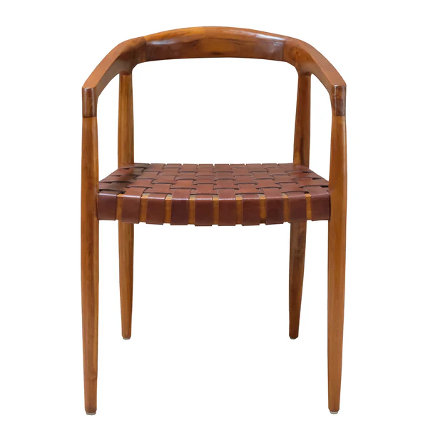 Armlehnenstuhl BOURBOURG - Echtleder / Teak massiv - Cognac - Image 2