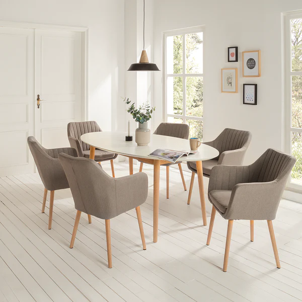 Armlehnenstuhl Leedy - Webstoff / Eiche massiv - Webstoff Zea: Beige - Einzelstuhl - Image 2