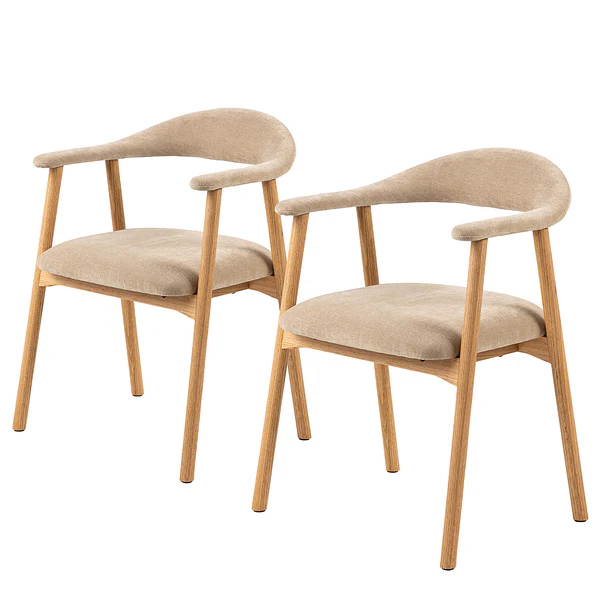 Armlehnenstuhl MESITA 2er Set - Webstoff Daina: Beige - Eiche Natur