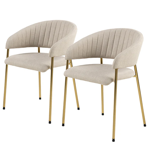 Armlehnenstuhl Shaye 2er-Set - Struktutstoff / Eisen - Beige / Gold
