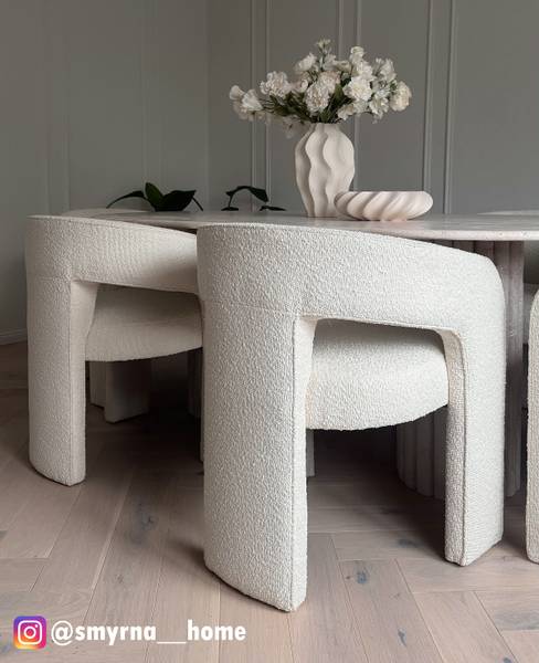Armlehnenstuhl VALNES - Bouclé Stoff Panju: Creme - Image 6