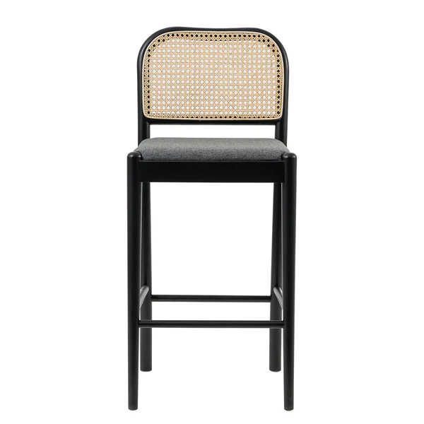 Barstuhl Cutis - Rattan & Webstoff / Buche massiv - Grau - Image 5