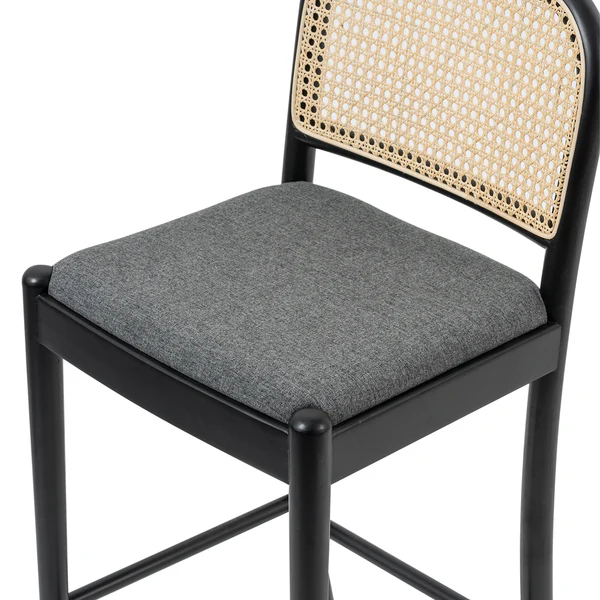 Barstuhl Cutis - Rattan & Webstoff / Buche massiv - Grau - Image 9