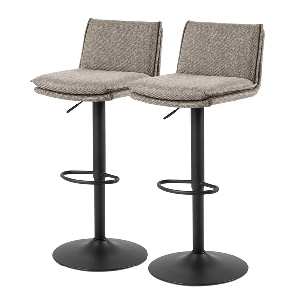 Barstuhl Tecaya 2er-Set - Webstoff / Eisen - Graubraun / Schwarz - Graubraun