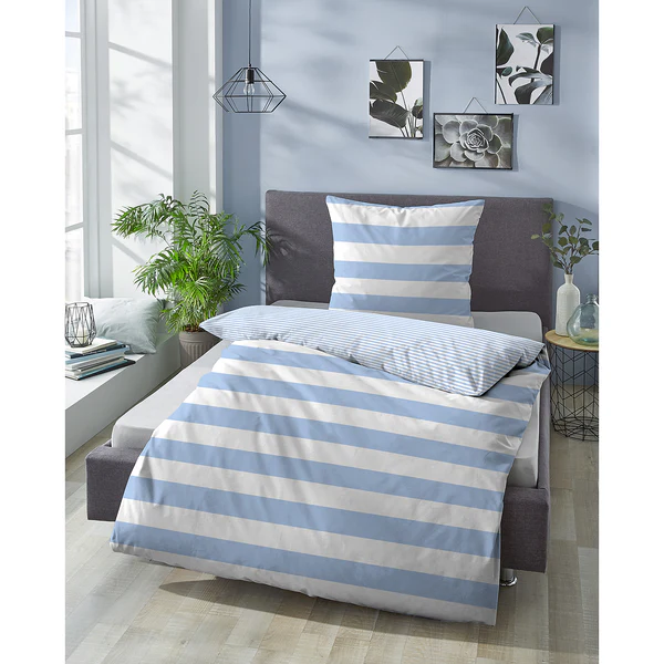 Baumwoll-Satin Bettwäsche 0060453 - Baumwolle - Eisblau - 155 x 220 cm + Kissen 80 x 80 cm - Image 2
