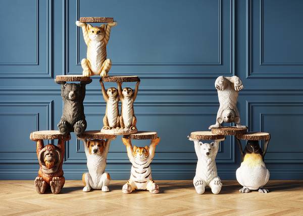 Beistelltisch Animal - Bär - Beige / Schwarz - Durchmesser: 33 cm - Image 4