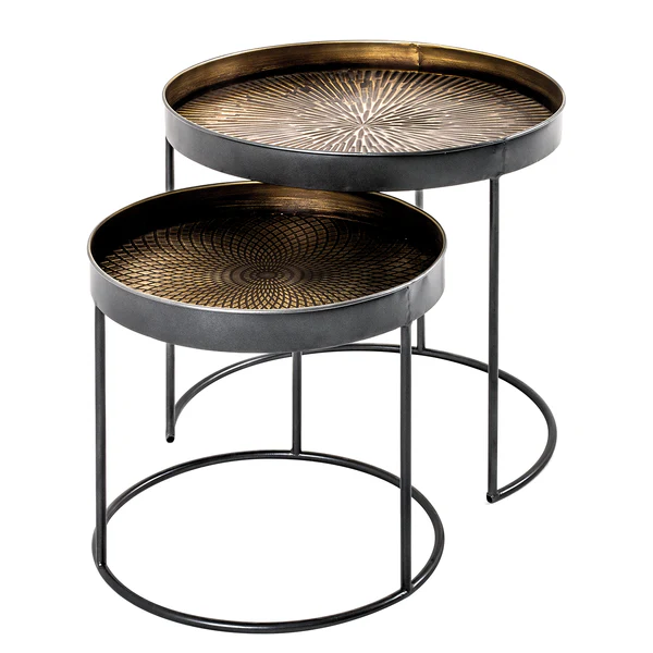 Beistelltisch Ceell (2er-Set) - Metall - Kupfer / Schwarz