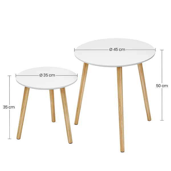 Beistelltisch Corina 2er-Set - Kiefer teilmassiv - Weiß / Kiefer - Image 10