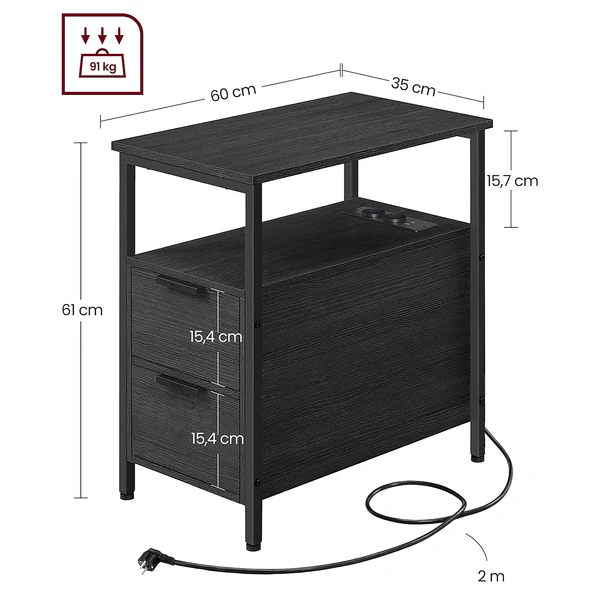 Beistelltisch Iskour mit Steckdose Typ B - Esche Schwarz Dekor - Image 10