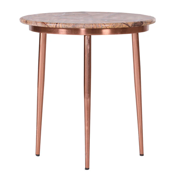 Beistelltisch Miya - Marmor / Metall - Marmor Braun / Kupfer