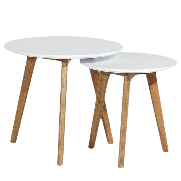 Beistelltisch-Set Nilla I (2-teilig) - Eiche teilmassiv - Matt Weiß