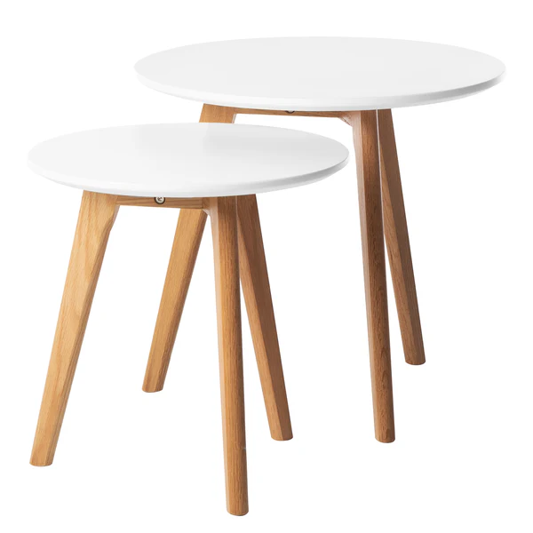 Beistelltisch-Set Nilla I (2-teilig) - Eiche teilmassiv - Matt Weiß - Image 6