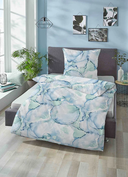 Bettwäsche Brund - Baumwolle - Himmelblau - 135 x 200 cm / 80 x 80 cm - 135 x 200 cm + Kissen 80 x 80 cm - Image 2