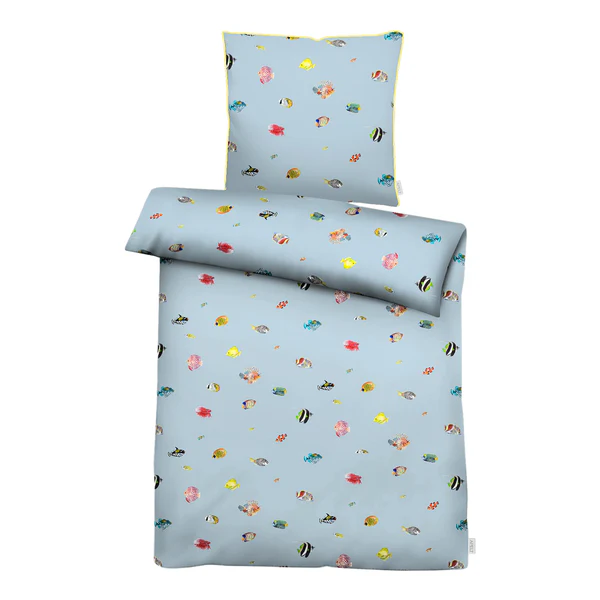 Bettwäsche Fidshi - Baumwolle - Blau - 155 x 220 cm + Kissen 80 x 80 cm