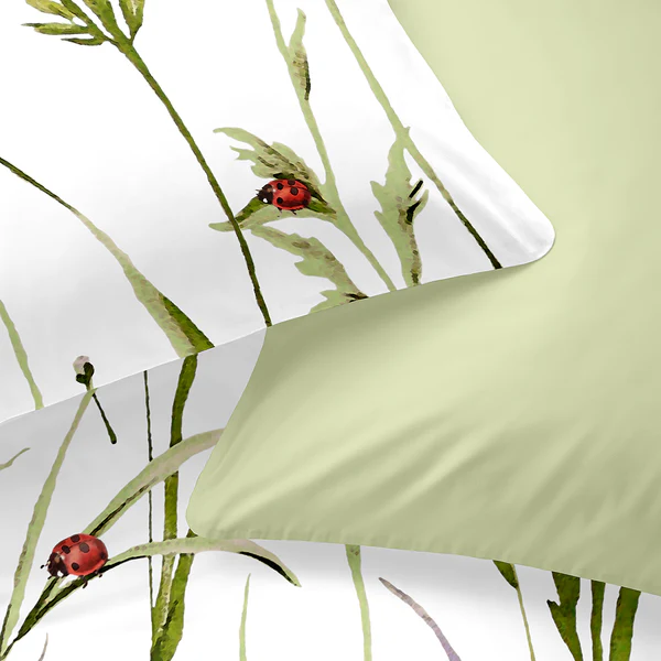 Bettwäsche Frühlingswiese - Satin - Grün / Weiß - 135 x 200 cm + Kissen 80 x 80 cm - Image 4