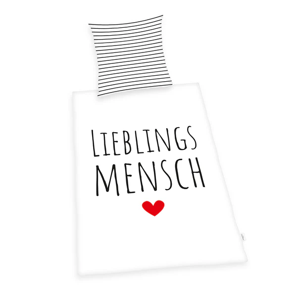 Bettwäsche Lieblingsmensch - Baumwollstoff - Weiß / Schwarz