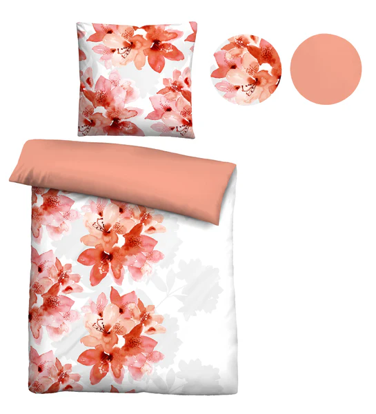 Biber-Bettwäsche Blumen - Baumwolle / Polyester - Apricot - 155 x 220 cm + Kissen 80 x 80 cm - Image 6