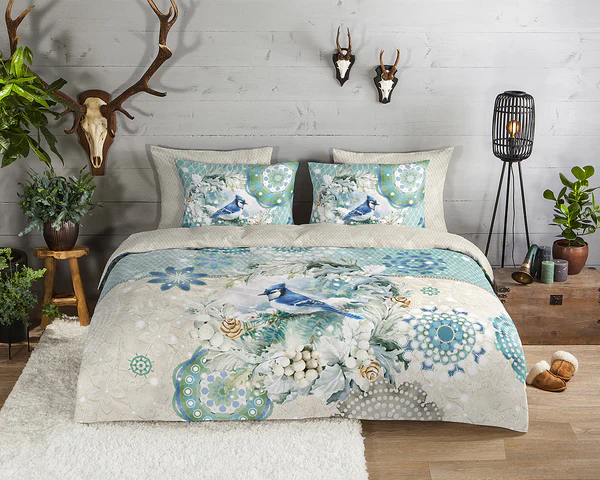 Biber-Bettwäsche Camunda - Baumwolle - Beige / Hellgrün - 140 x 200/220 cm + Kissen 70 x 60 cm - Image 2