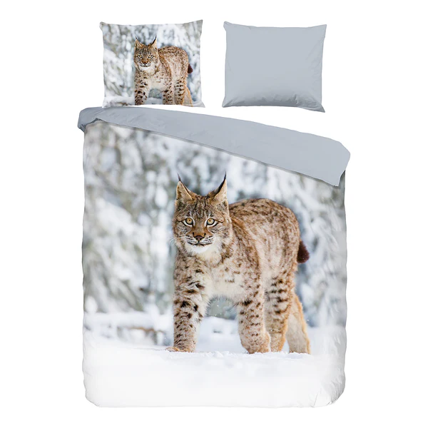 Biber-Bettwäsche Lynx - Baumwolle - Grau - 200 x 200 cm + 2 Kissen 70 x 60 cm
