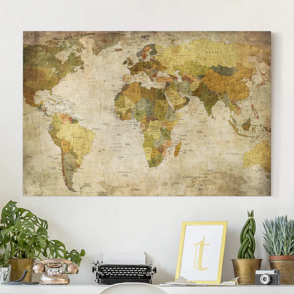 Bild Weltkarte - Leinwand / Massivholz Fichte - Mehrfarbig - 90 x 60 cm - Image 2