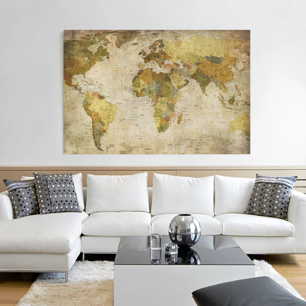 Bild Weltkarte - Leinwand / Massivholz Fichte - Mehrfarbig - 90 x 60 cm - Image 3