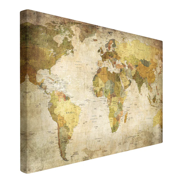 Bild Weltkarte - Leinwand / Massivholz Fichte - Mehrfarbig - 90 x 60 cm - Image 4