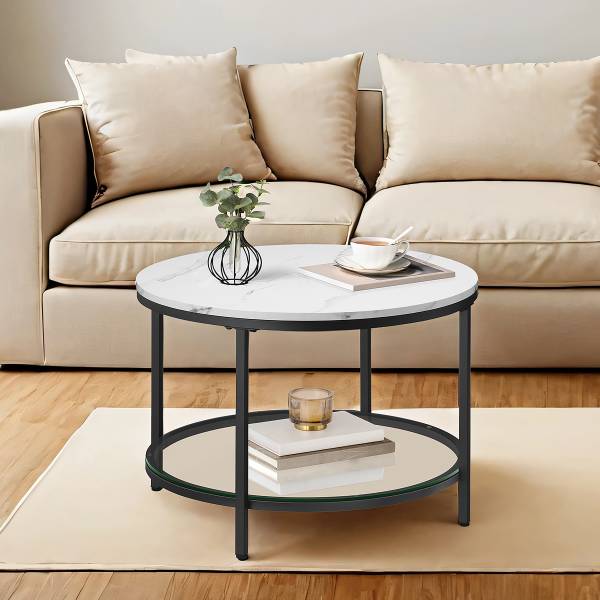 Couchtisch Chongu - Marmor Weiß Dekor / Schwarz - Durchmesser: 65 cm - Image 2