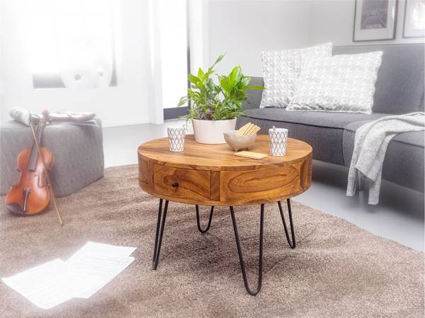 Couchtisch Karow - Sheesham Massiv / Edelstahl - Braun / Schwarz - Image 3