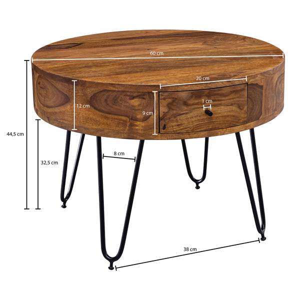 Couchtisch Karow - Sheesham Massiv / Edelstahl - Braun / Schwarz - Image 6