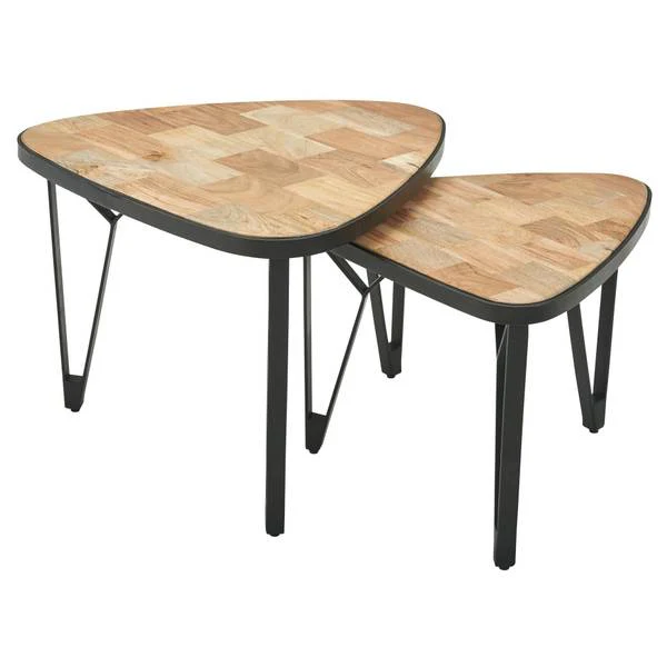 Couchtisch Malchow 2er-Set - Mangoholz Massiv / Eisen - Hellbraun / Schwarz