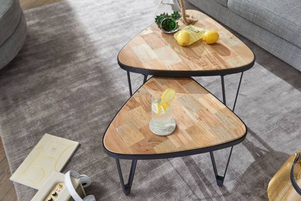 Couchtisch Malchow 2er-Set - Mangoholz Massiv / Eisen - Hellbraun / Schwarz - Image 4