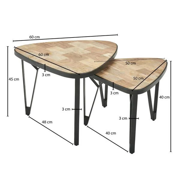 Couchtisch Malchow 2er-Set - Mangoholz Massiv / Eisen - Hellbraun / Schwarz - Image 6