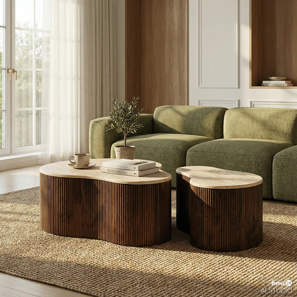 Couchtisch Wawaso - 70 cm - Travertin Dekor / Eiche Dunkel Dekor - Image 8