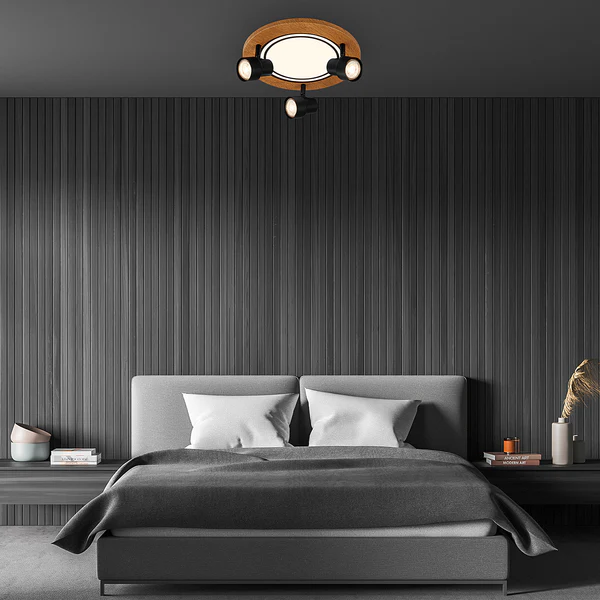 Deckenleuchte Areiro Rund - Aluminium / Polypropylen - Schwarz / Eiche - 4-flammig - Image 3