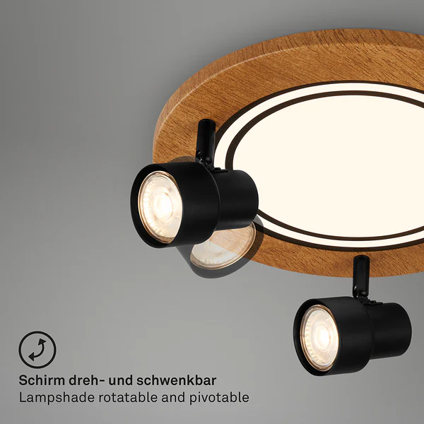 Deckenleuchte Areiro Rund - Aluminium / Polypropylen - Schwarz / Eiche - 4-flammig - Image 6