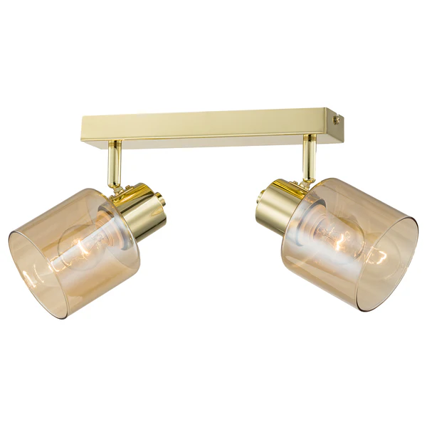 Deckenleuchte KOLIND 2-flammig - Metall Gold glänzend / Glas Bernsteinfarben