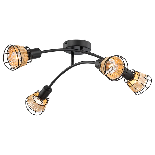 Deckenleuchte Lendum III - Eisen / Rattan - 4-flammig