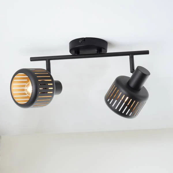 Deckenleuchte Tyas - Aluminium - Schwarz / Gold - 2-flammig
