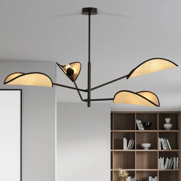 Deckenleuchte Vene - Stahl - Schwarz / Beige - Flammenanzahl: 4