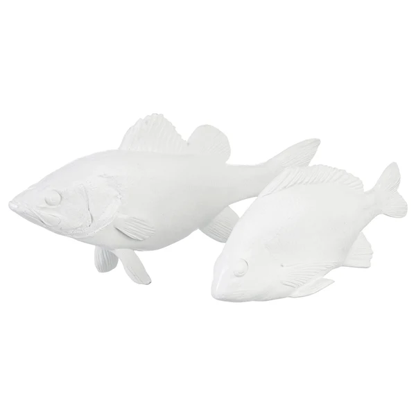 Dekofigur Fische (2-teilig) - Kunstharz / Steinpulver - Weiß