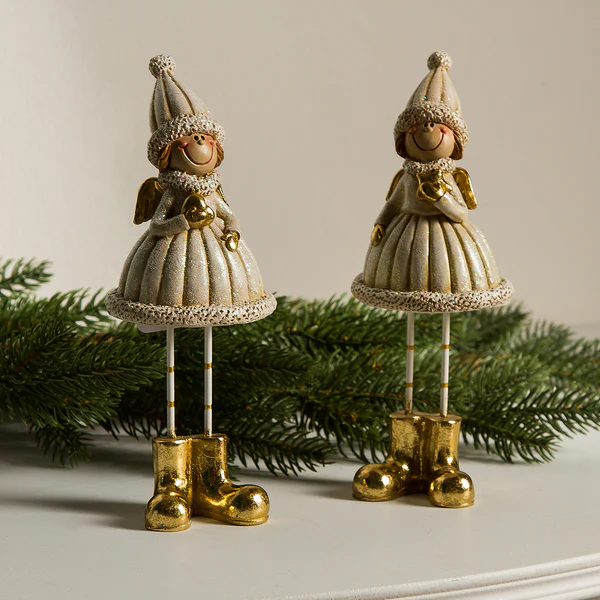 Dekofigur Winterkinder (2-teilig) - Polyresin - Creme / Gold - Image 2