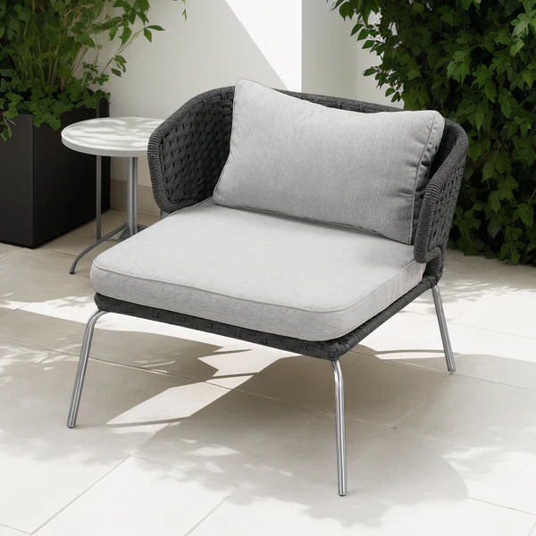 Designer Loungesessel Desha - Polyester / Edelstahl - Schwarz / Grau - Image 2