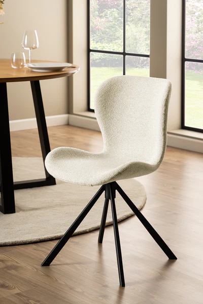 Drehbarer Polsterstuhl LIVARAS 2er-Set - Bouclé Stoff Moena: Creme - Image 3