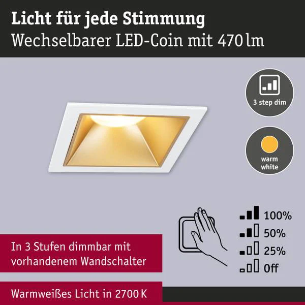Einbauleuchte Cole Coin Eckig - Aluminium / Kunststoff - Weiß / Gold - 3er Set - Image 9