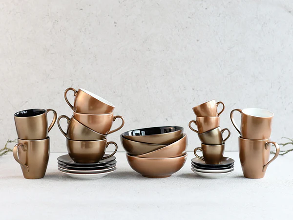 Espressotassen Golden Days - Steinzeug - 4er-Set - Schwarz / Gold - 4-teilig - Image 3