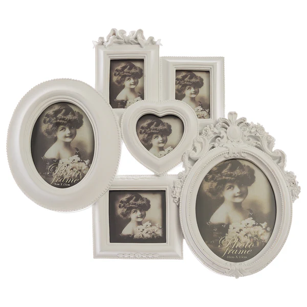 Family Bilderrahmen Lora (6-teilig) - Polyresin - Antikweiß