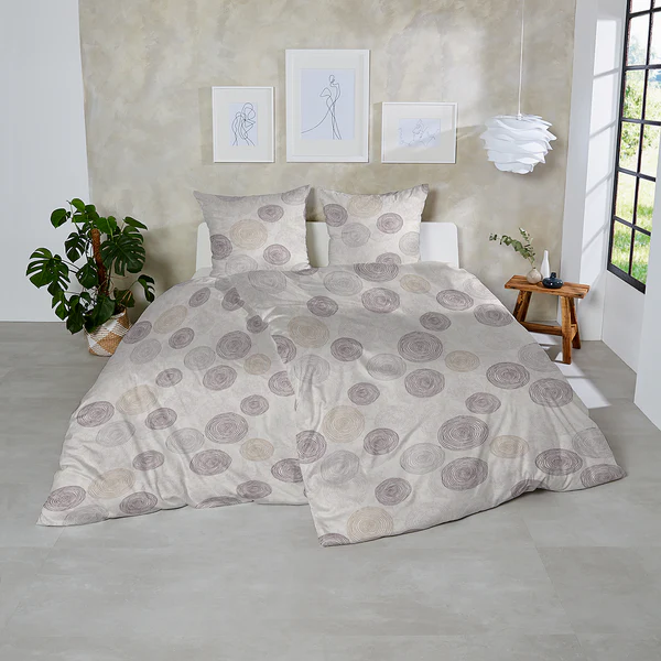 Feinbiber-Bettwäsche Rifa - Baumwolle - Grau / Beige - 135 x 200 cm - Image 3