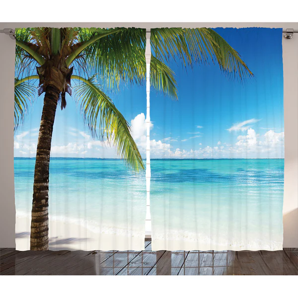 Fertiggardine Ozean III (2er-Set) - Polyester - Blau / Weiß - 140 x 225 cm - Image 2