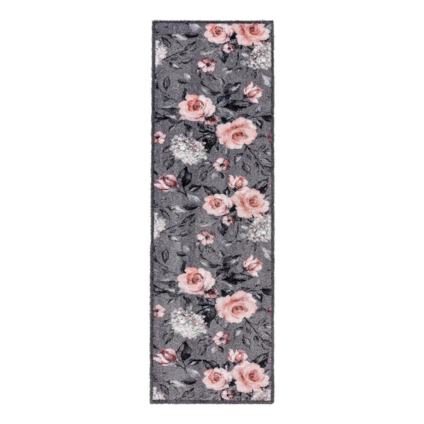 Fuß-und Sauberlaufmatte Pure&Soft Blumen - Kunstfaser - Grau / Rosa